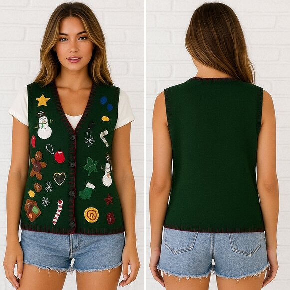 Capacity Petites Green Ugly Christmas Sweater Vest – Size Small Petite - Picture 1 of 10